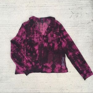 Zara Purple & Black Tie Dye Button Up Cropped Top